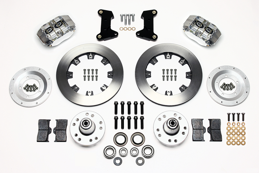 Wilwood Dynapro Dust-Boot Big Brake Front Brake Kit (Hub) Parts Laid Out - Polish Caliper - Plain Face Rotor