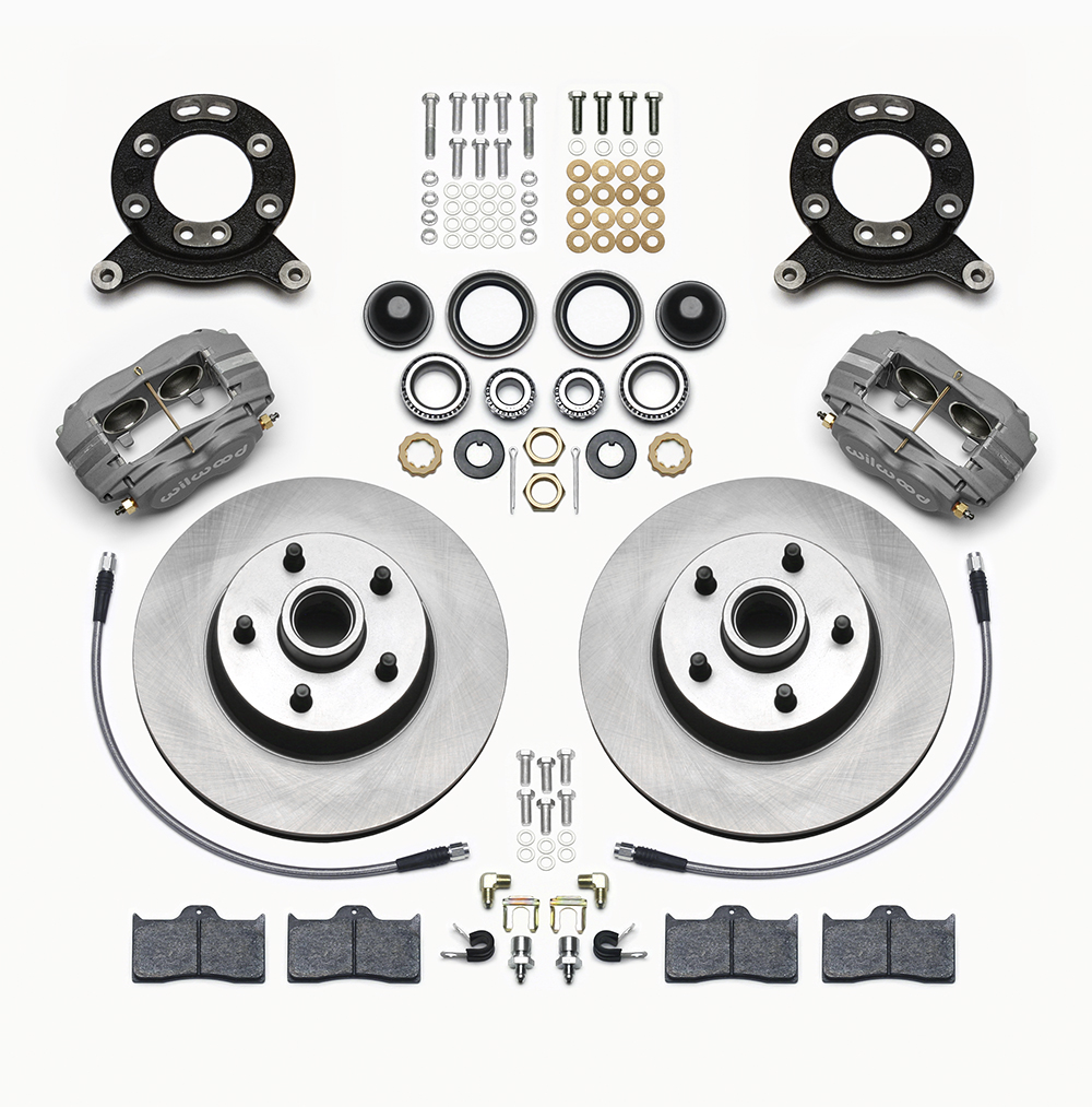 Wilwood Classic Series Dynalite Front Brake Kit Parts Laid Out - Plain Face Rotor