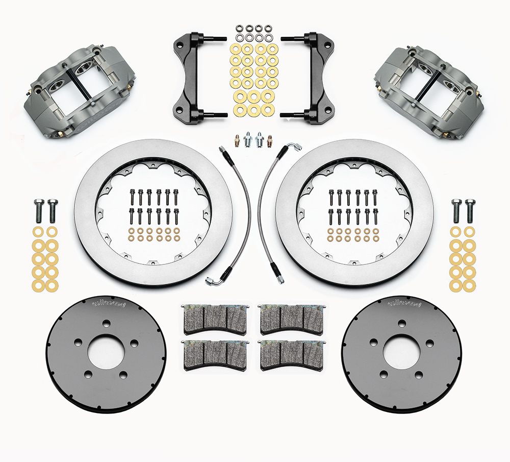 Wilwood Forged Superlite 4R Big Brake Front Brake Kit (Race) Parts Laid Out - Type III Anodize Caliper - Plain Face Rotor