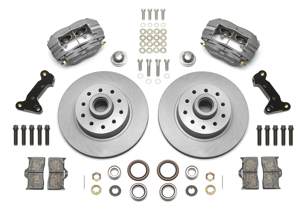 Wilwood Classic Series Dynalite Front Brake Kit Parts Laid Out - Plain Face Rotor