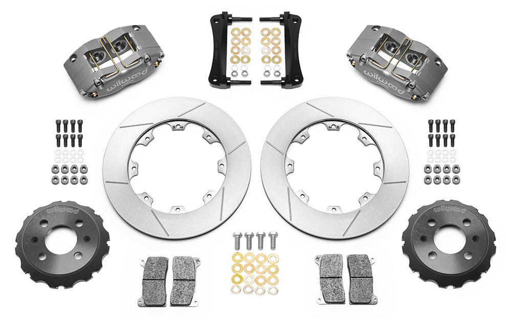 Wilwood Dynapro Radial Big Brake Front Brake Kit (Race) Parts Laid Out - Type III Ano Caliper - GT Slotted Rotor