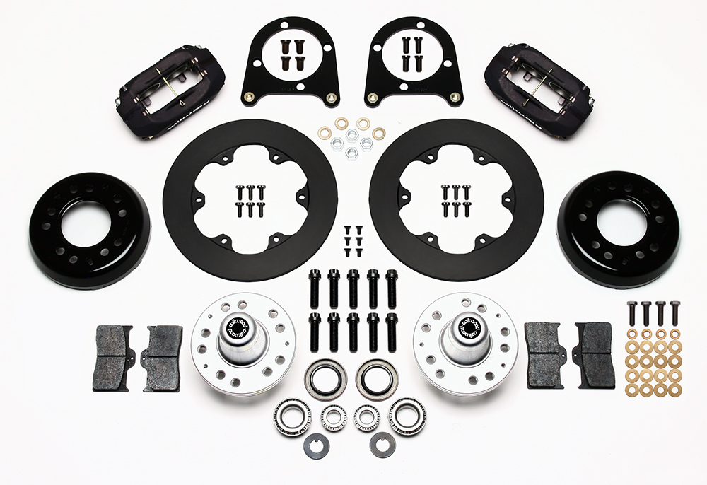 Wilwood Forged Dynalite Front Drag Brake Kit Parts Laid Out - Type III Anodize Caliper - Plain Face Rotor