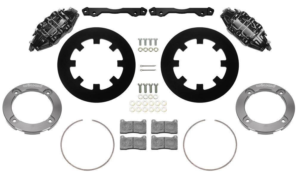 Wilwood UTV6 Front Brake Kit Parts Laid Out - Black Powder Coat Caliper - Plain Face Rotor