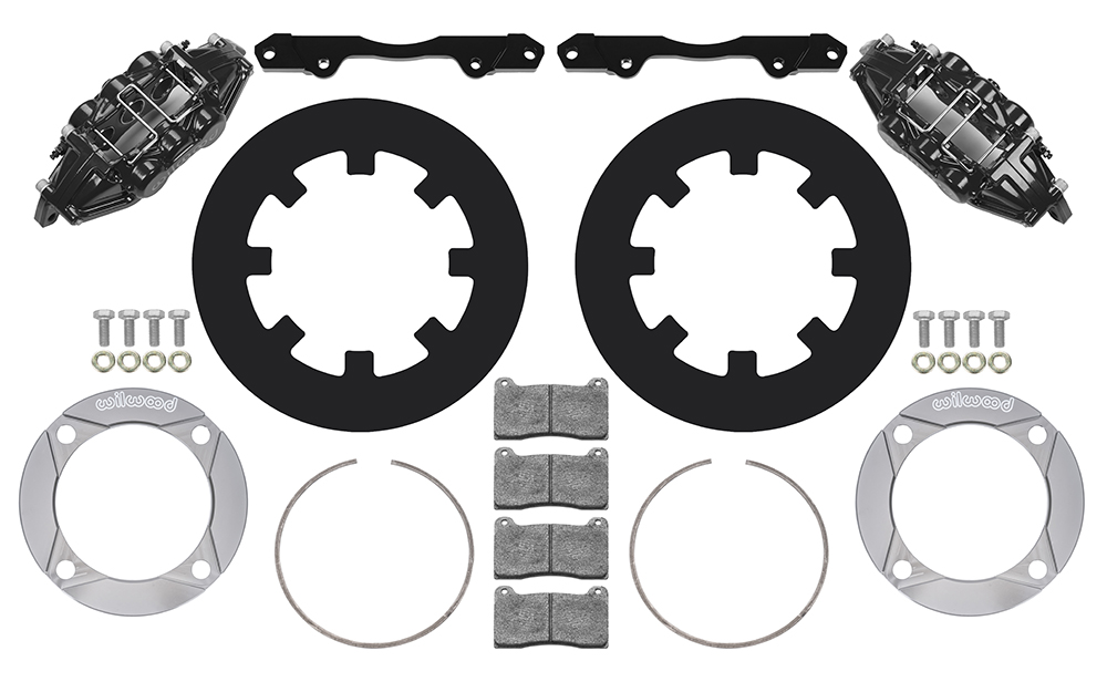 Wilwood UTV6 Front Brake Kit Parts Laid Out - Black Powder Coat Caliper - Plain Face Rotor