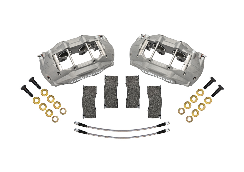 Wilwood D11 Front Replacement Caliper Kit Parts Laid Out - Type III Anodize Caliper