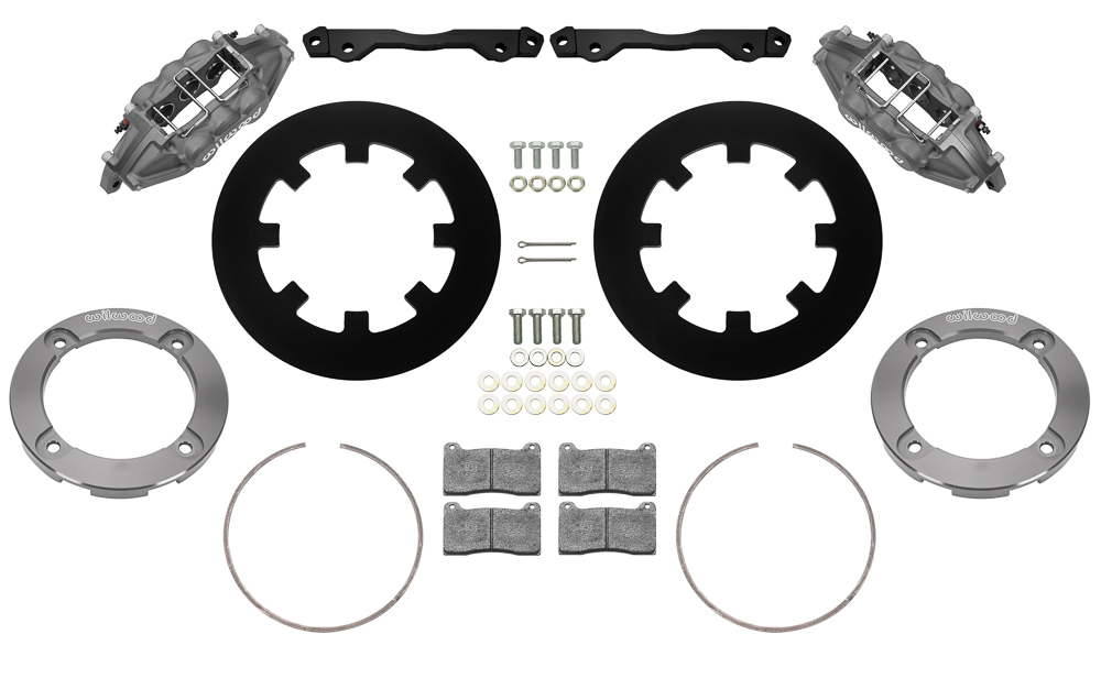 Wilwood UTV6 Front Brake Kit (Race) Parts Laid Out - Type III Anodize Caliper - Plain Face Rotor