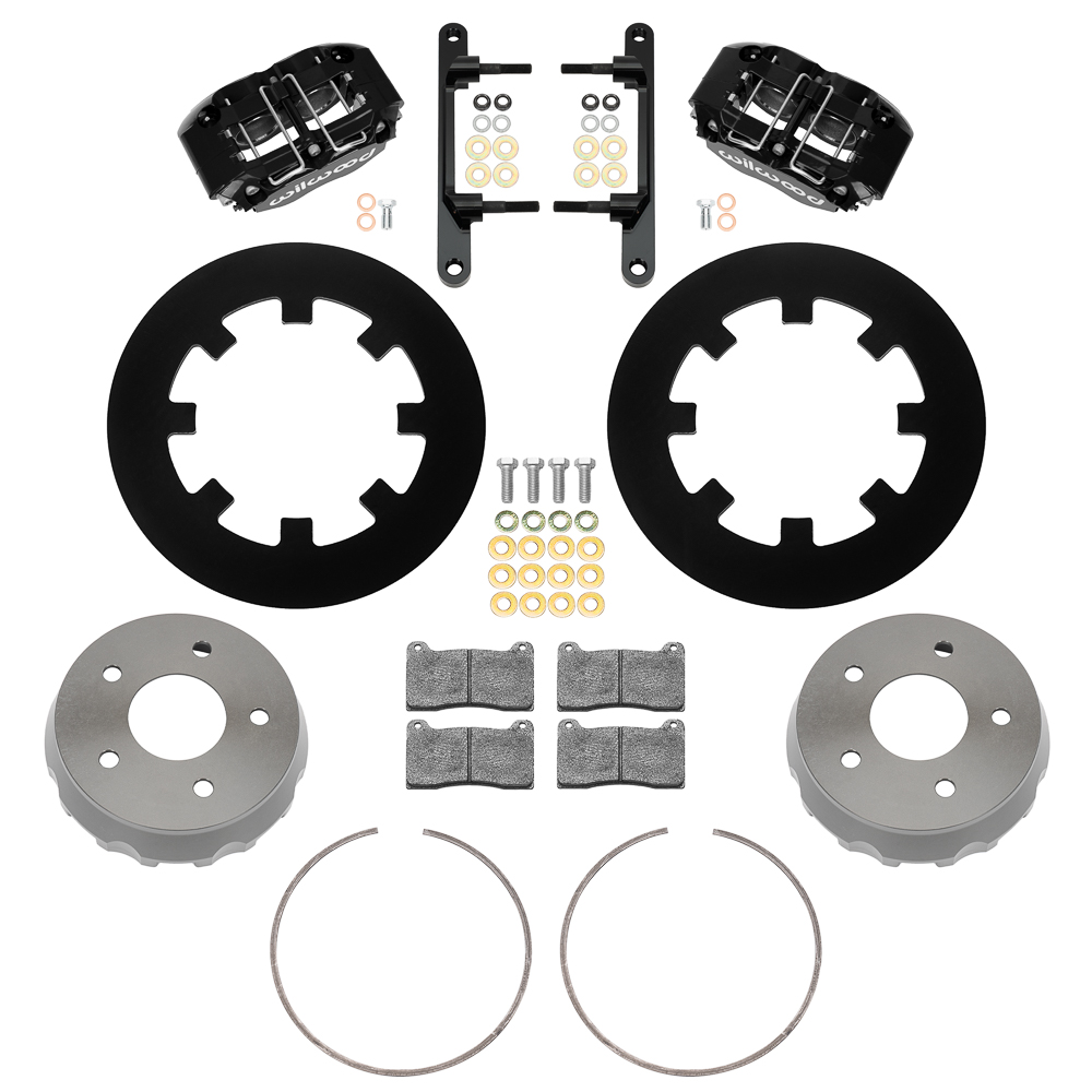 Wilwood NDPR Front UTV Brake Kit Parts Laid Out - Black Powder Coat Caliper - Plain Face Rotor