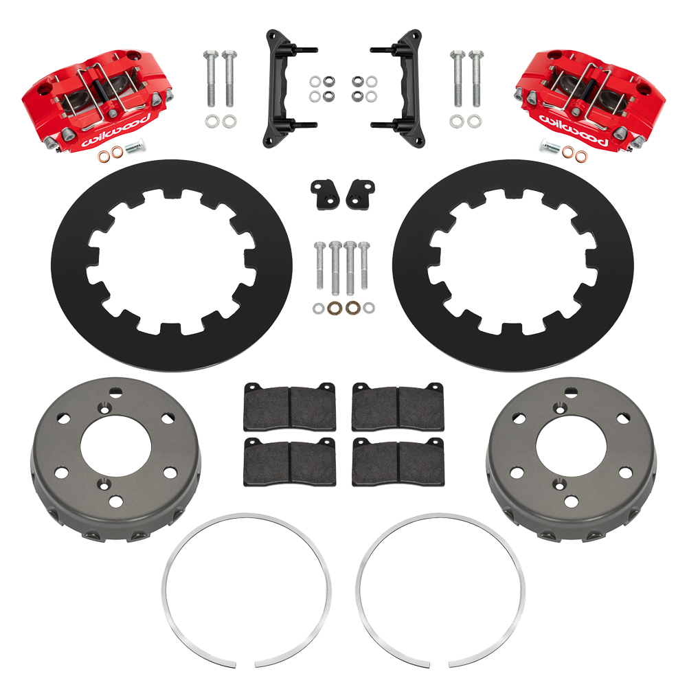 Wilwood NDPR Front UTV Brake Kit Parts Laid Out - Red Powder Coat Caliper - Plain Face Rotor