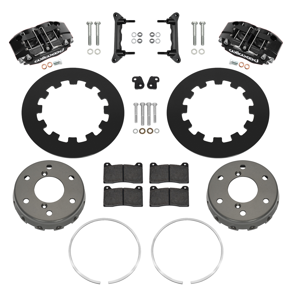 Wilwood NDPR Front UTV Brake Kit Parts Laid Out - Black Powder Coat Caliper - Plain Face Rotor