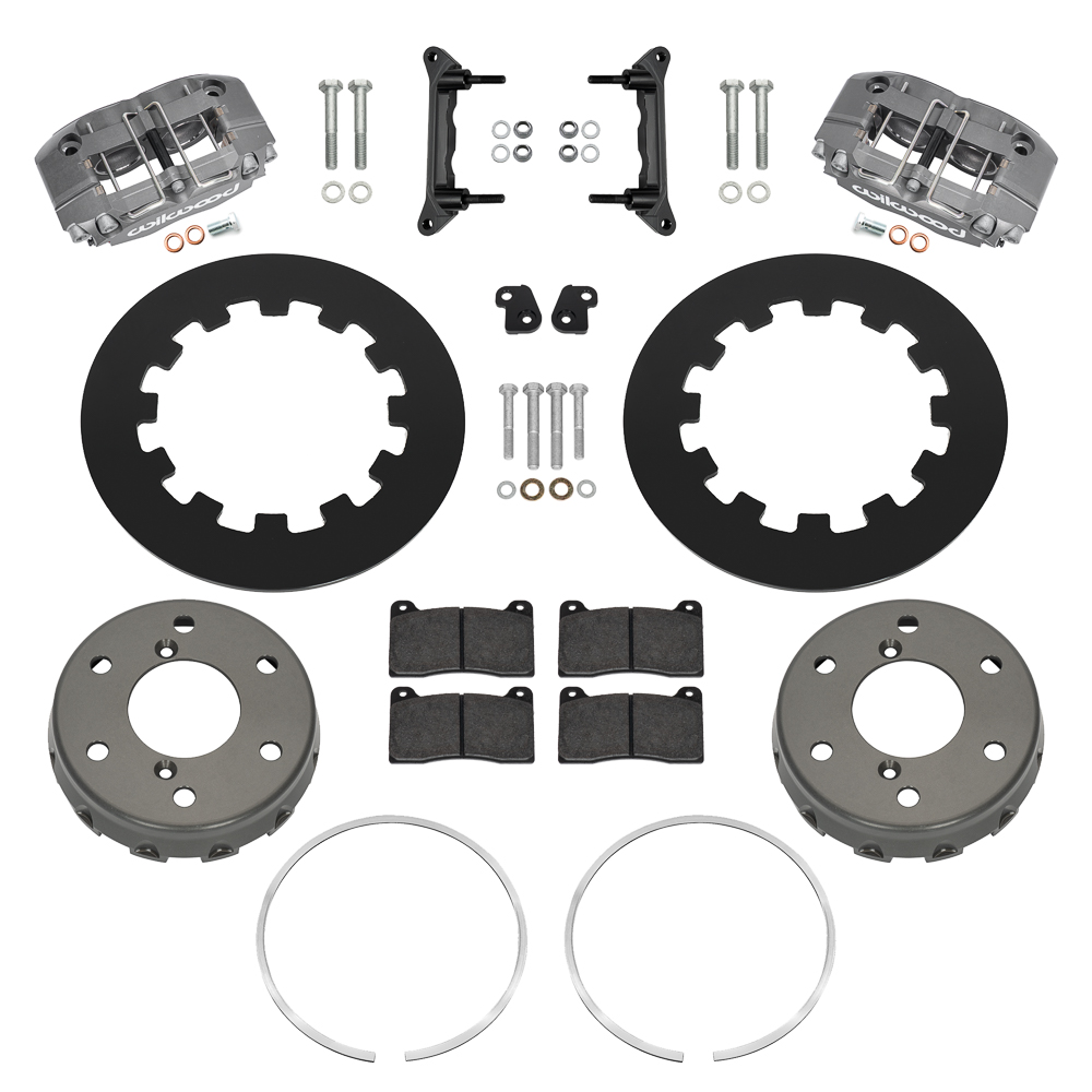 Wilwood NDPR Front UTV Brake Kit (Race) Parts Laid Out - Type III Anodize Caliper - Plain Face Rotor