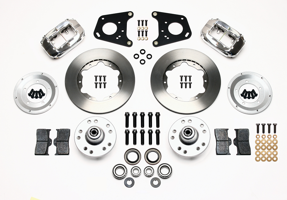 Wilwood Forged Dynalite Pro Series Front Brake Kit Parts Laid Out - Polish Caliper - Plain Face Rotor