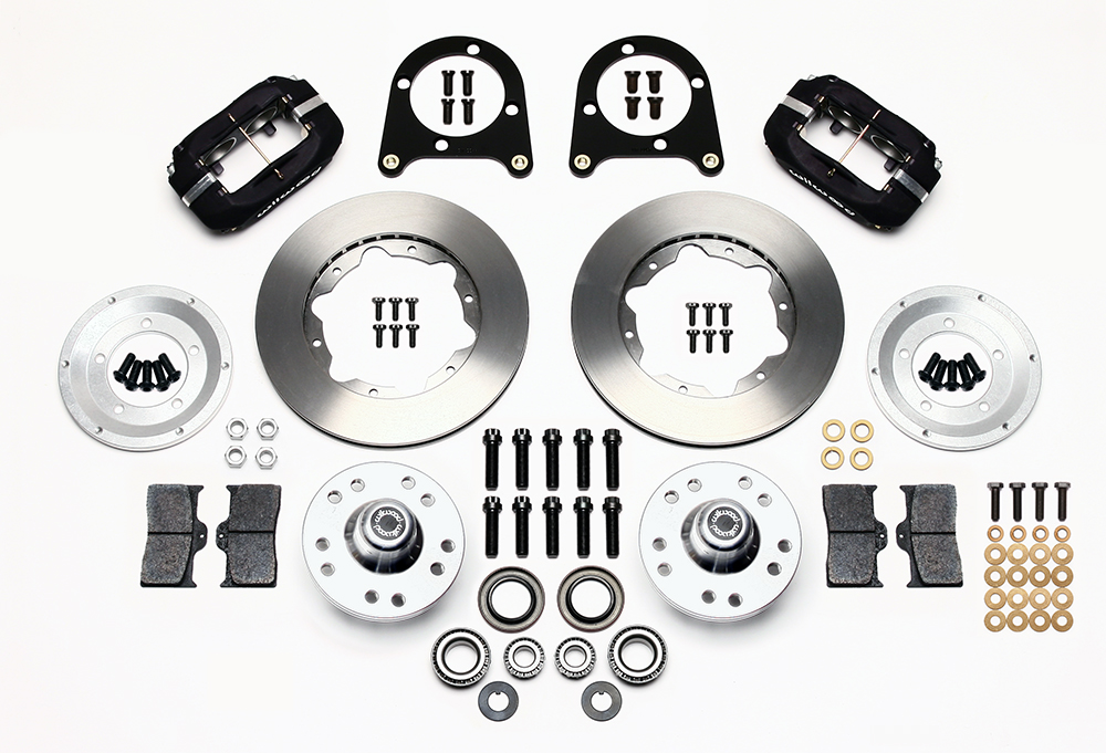 Wilwood Forged Dynalite Pro Series Front Brake Kit Parts Laid Out - Type III Anodize Caliper - Plain Face Rotor