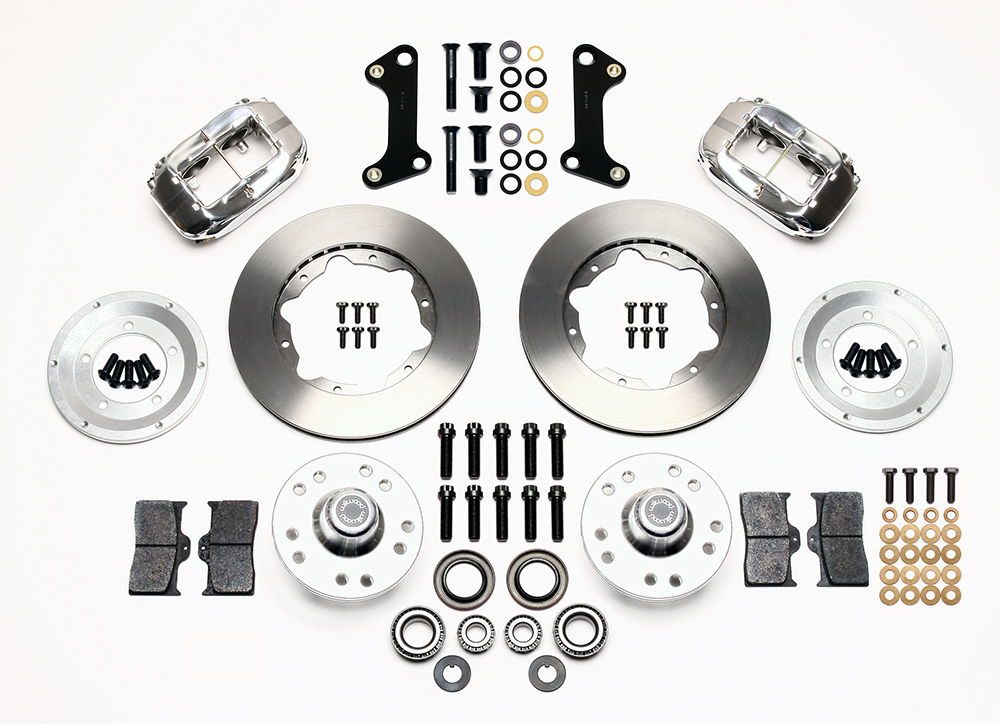 Wilwood Forged Dynalite Pro Series Front Brake Kit Parts Laid Out - Polish Caliper - Plain Face Rotor