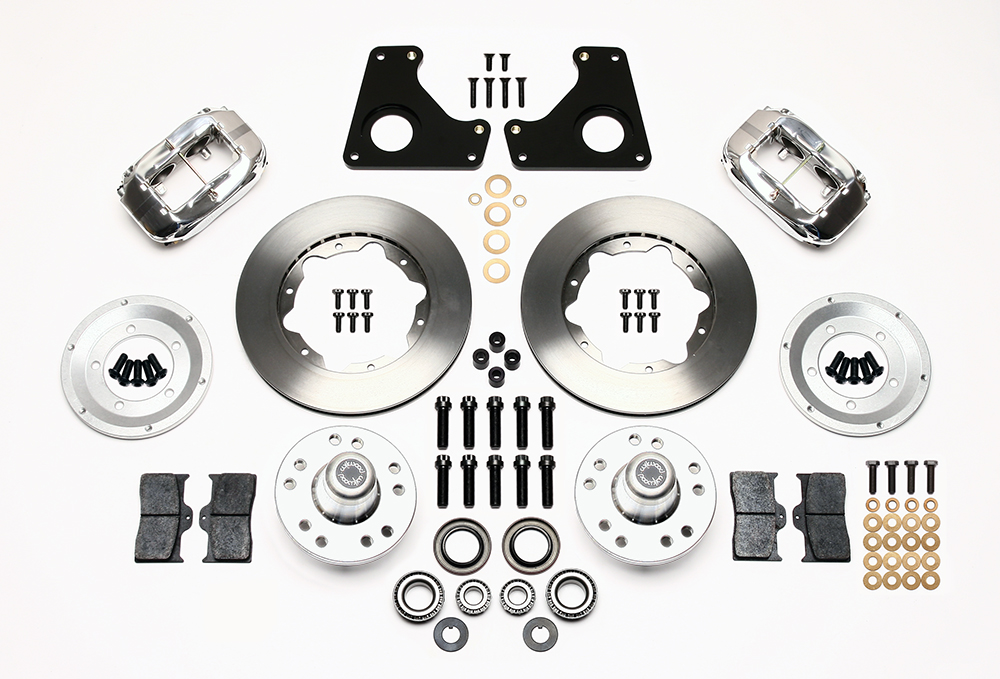 Wilwood Forged Dynalite Pro Series Front Brake Kit Parts Laid Out - Polish Caliper - Plain Face Rotor