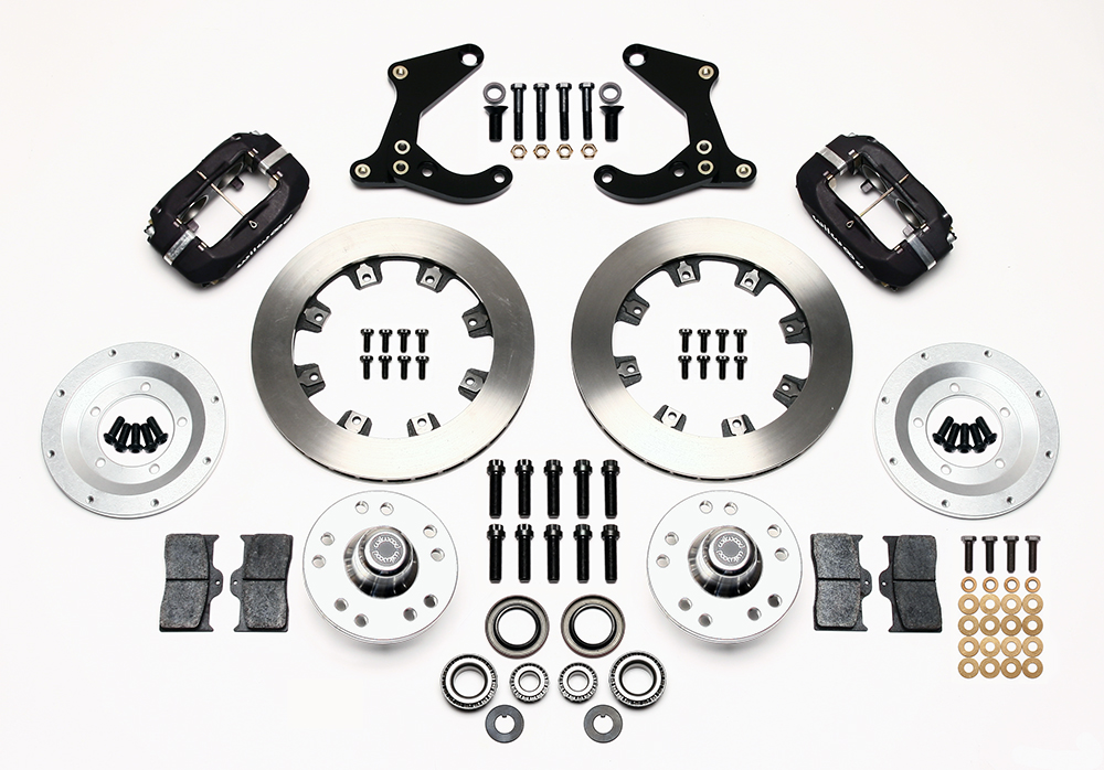 Wilwood Forged Dynalite Pro Series Front Brake Kit Parts Laid Out - Type III Anodize Caliper - Plain Face Rotor