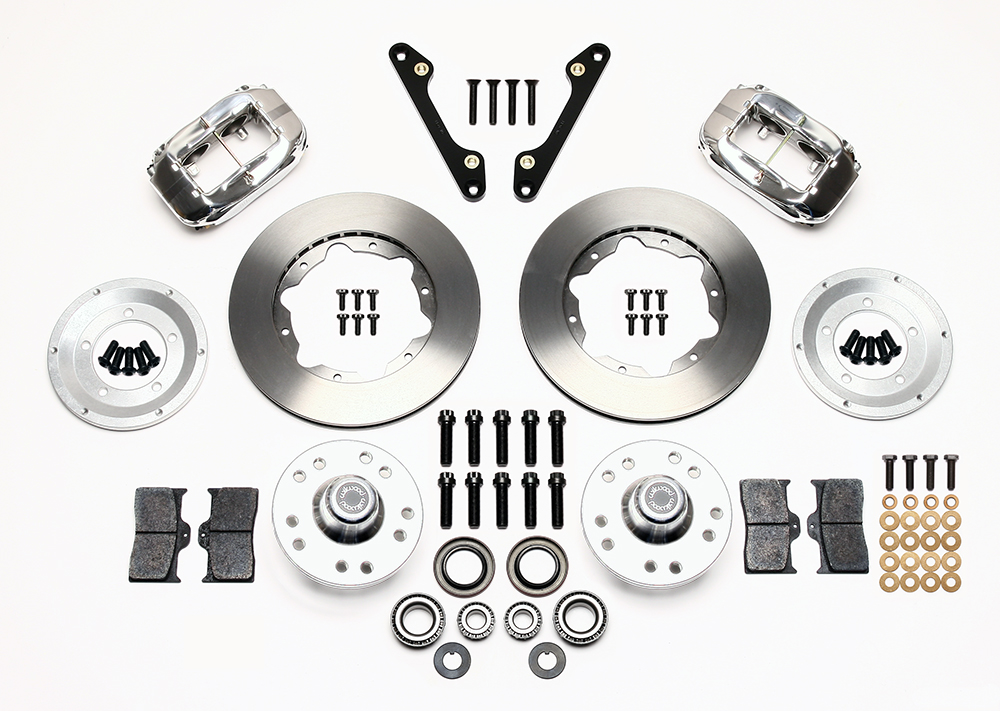 Wilwood Forged Dynalite Pro Series Front Brake Kit Parts Laid Out - Polish Caliper - Plain Face Rotor