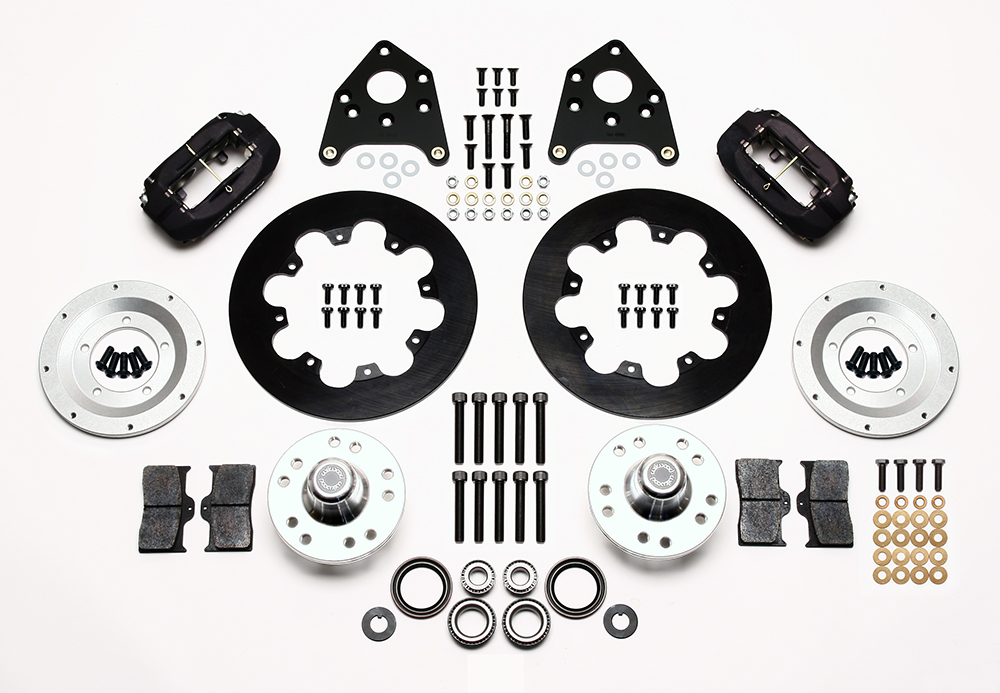 Wilwood Forged Dynalite Front Drag Brake Kit Parts Laid Out - Type III Anodize Caliper - Plain Face Rotor