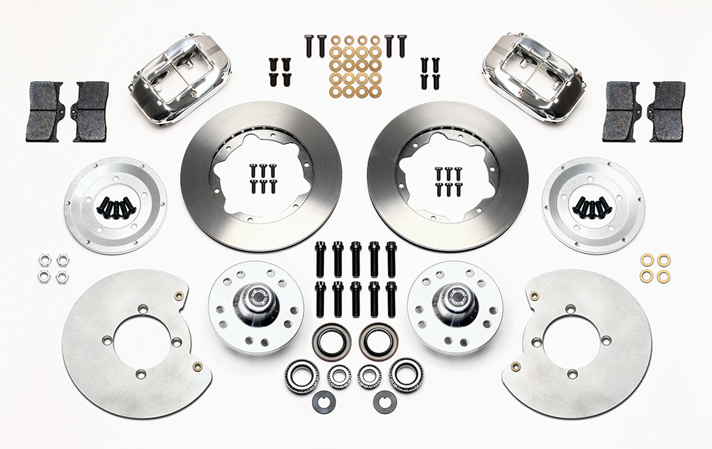 Wilwood Forged Dynalite Pro Series Front Brake Kit Parts Laid Out - Polish Caliper - Plain Face Rotor