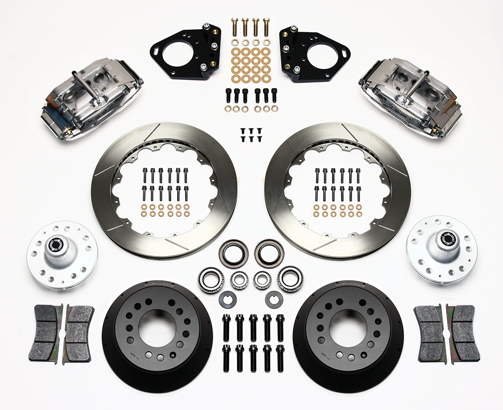 Wilwood Superlite 6 Big Brake Front Brake Kit (Hub) Parts Laid Out - Polish Caliper - GT Slotted Rotor