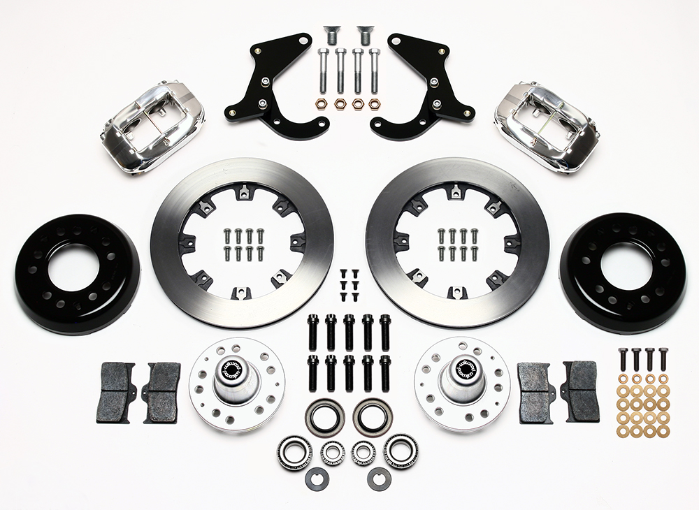 Wilwood Forged Dynalite Big Brake Front Brake Kit (Hub) Parts Laid Out - Polish Caliper - Plain Face Rotor