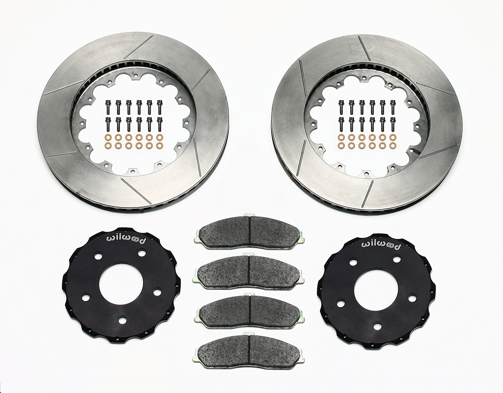 Wilwood ProMatrix Front Track Rotor Kit Parts Laid Out - GT Slotted Rotor