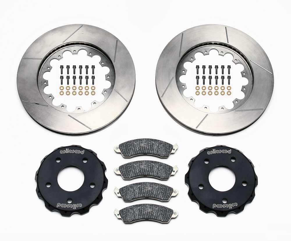 Wilwood Promatrix Front Replacement Rotor Kit Parts Laid Out - GT Slotted Rotor