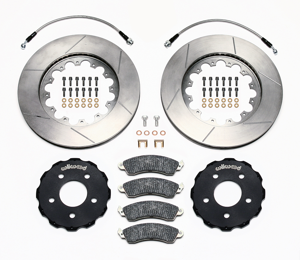 Wilwood Promatrix Front Replacement Rotor Kit Parts Laid Out - GT Slotted Rotor