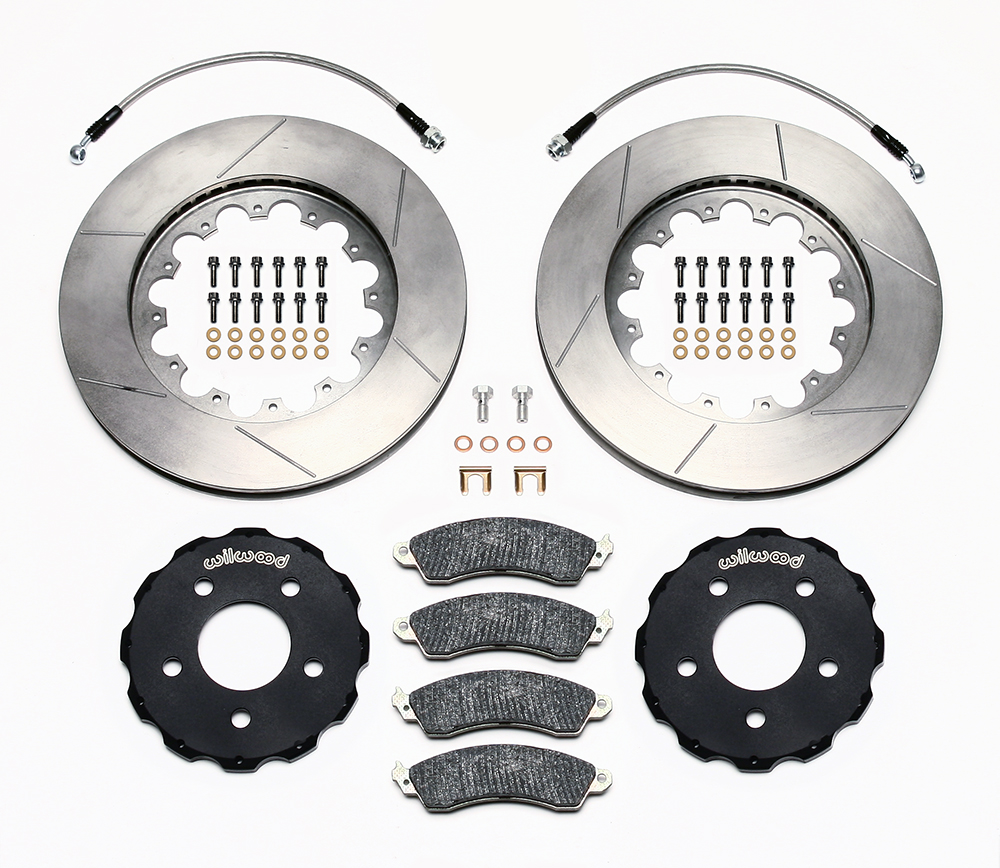 Wilwood Promatrix Front Replacement Rotor Kit Parts Laid Out - GT Slotted Rotor