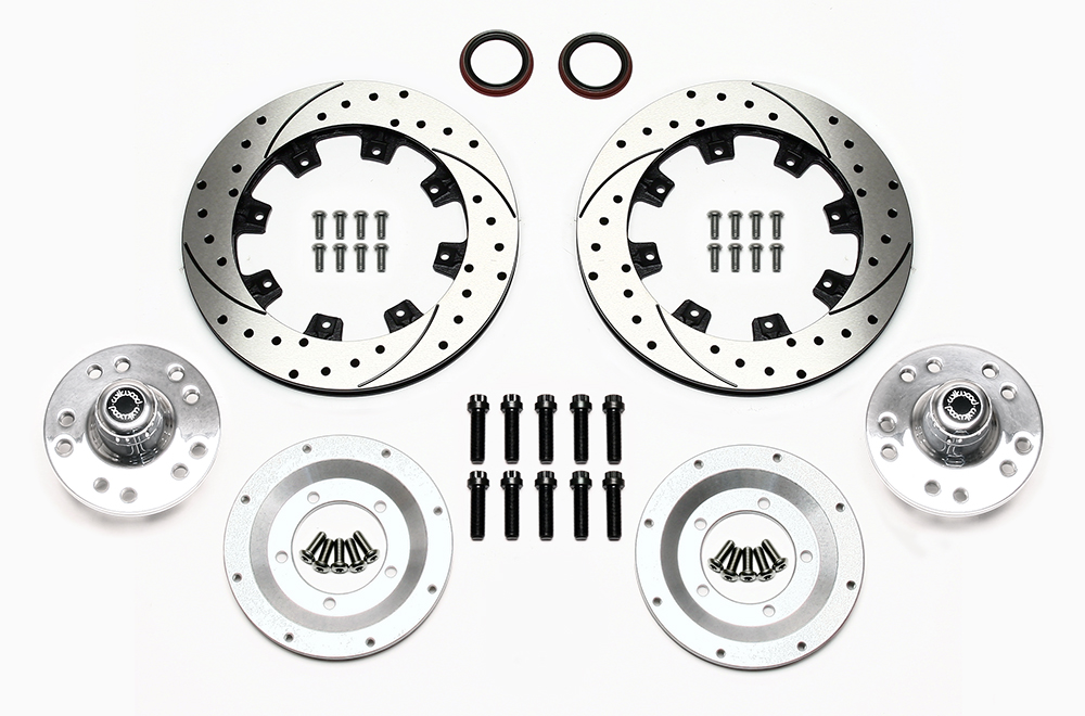 Wilwood Front Hub Kit (8 Bolt Rotor) Parts Laid Out - Plain Face Rotor
