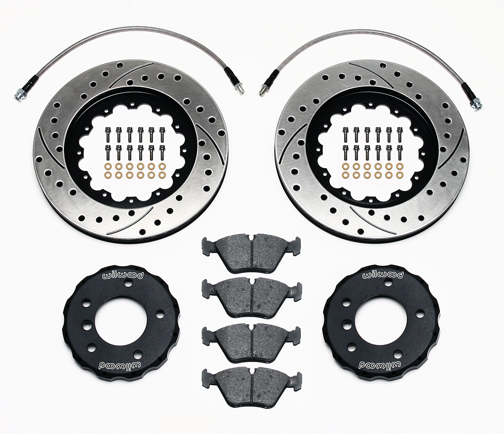 Wilwood Promatrix Front Replacement Rotor Kit Parts Laid Out - SRP Drilled & Slotted Rotor