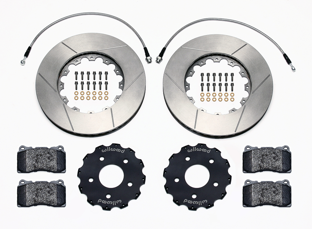 Wilwood Promatrix Front Replacement Rotor Kit Parts Laid Out - GT Slotted Rotor