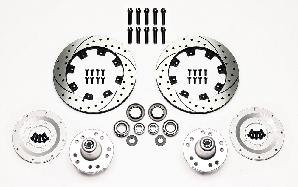 Wilwood Front Hub Kit (8 Bolt Rotor) Parts Laid Out - Plain Face Rotor