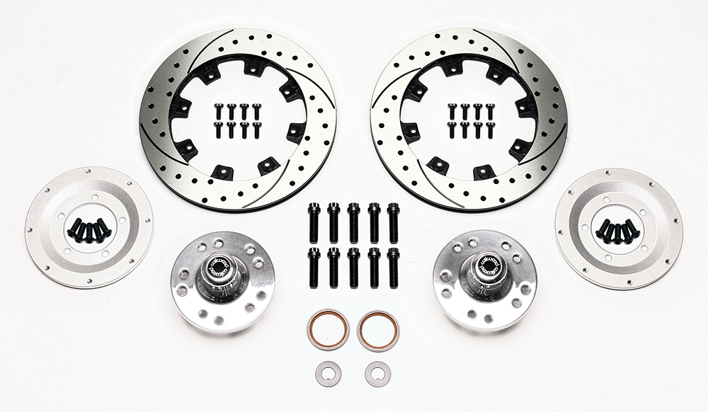 Wilwood Front Hub Kit (8 Bolt Rotor) Parts Laid Out - SRP Drilled & Slotted Rotor