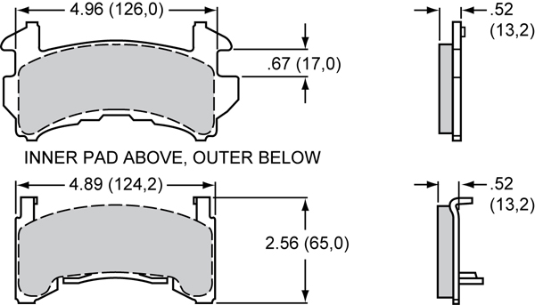 Pad Dimensions for the D154-R Single Piston Floater