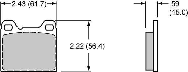 Pad Dimensions for the D31 Porsche Rear Dual Piston Caliper