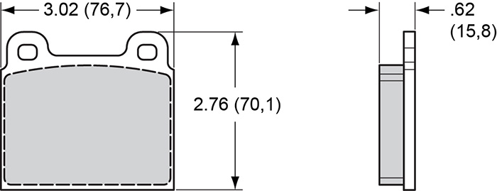 Pad Dimensions for the D45 Porsche Front Dual Piston Caliper