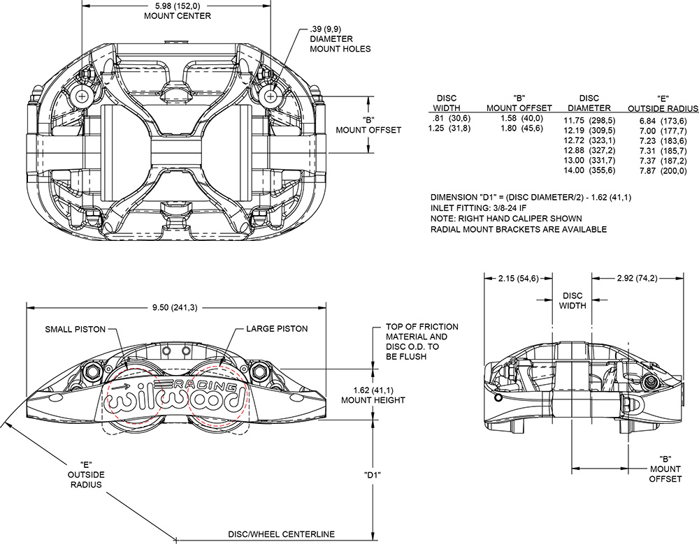 XRZ4R Radial Mount Caliper Drawing