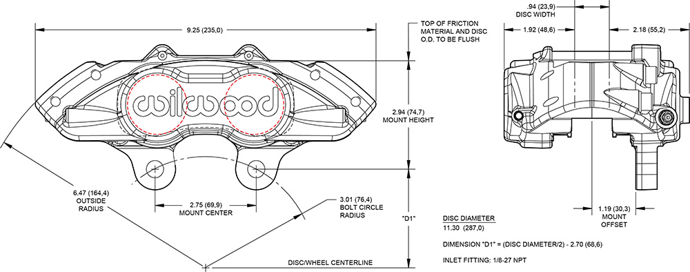 Dimensions for the D11 Caliper