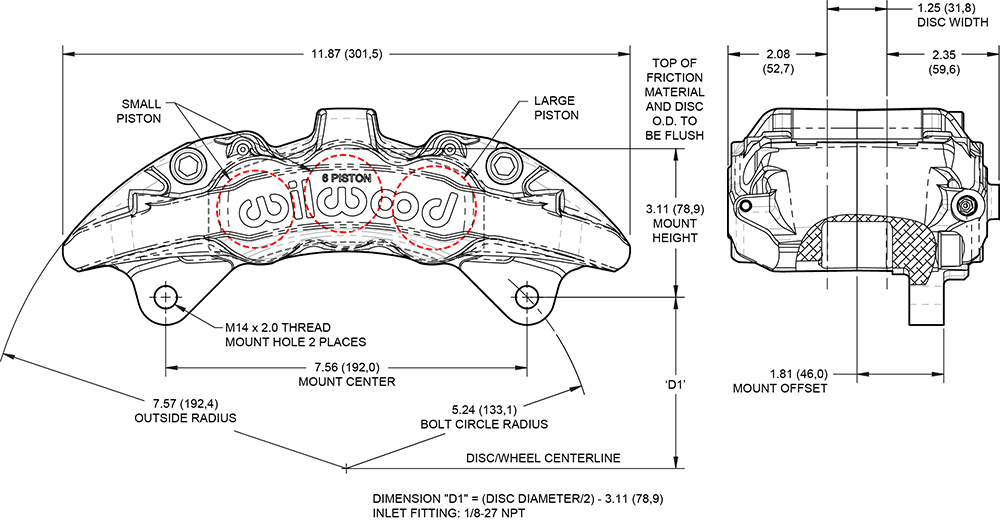 AeroDM Lug Mount Caliper Drawing