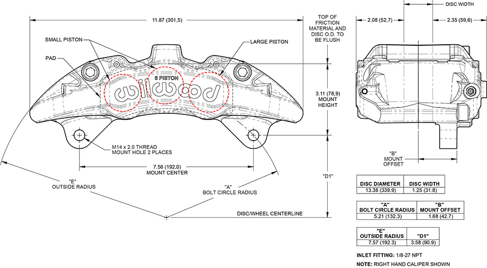 AeroDM Lug Mount Caliper Drawing