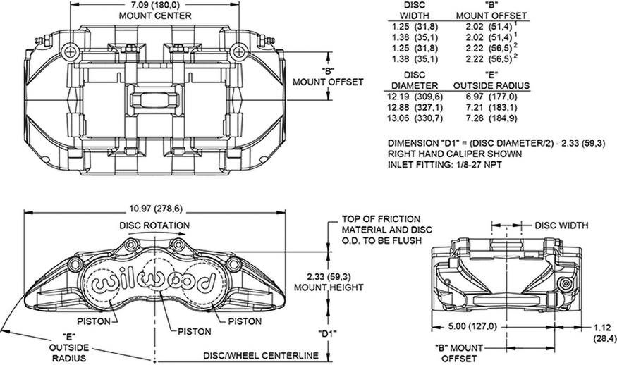 AV6R Radial Mount Caliper Drawing