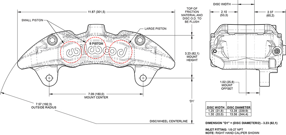 AeroDM Lug Mount Caliper Drawing