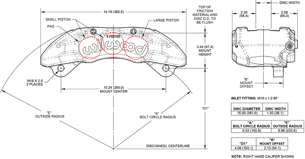 TX6-DM Forged Lug Mount Caliper Drawing