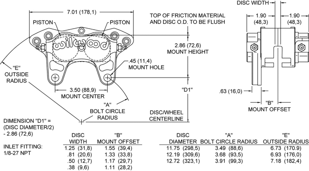 Dimensions for the Billet Narrow Dynalite