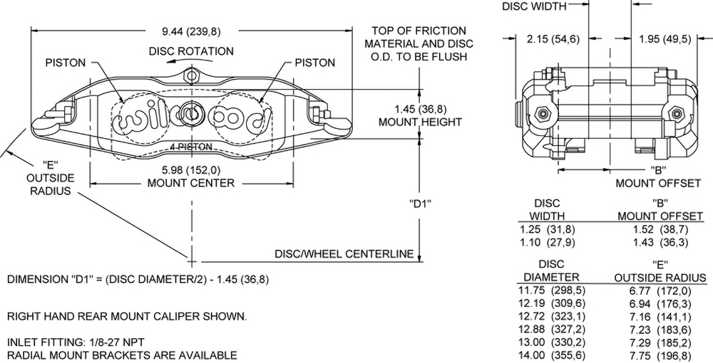 Dimensions for the Billet Narrow Superlite 4-Race