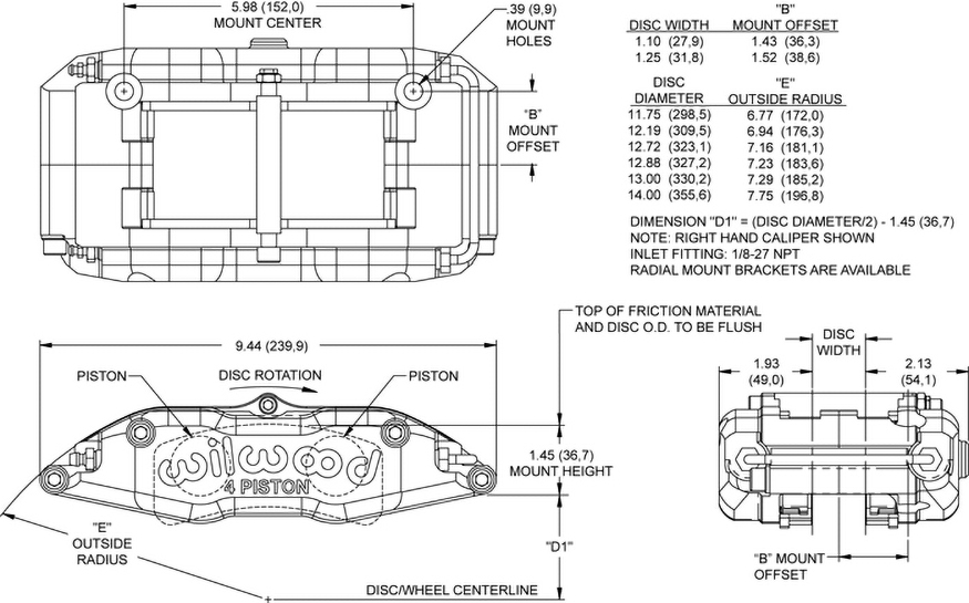 Dimensions for the Billet Narrow Superlite 4