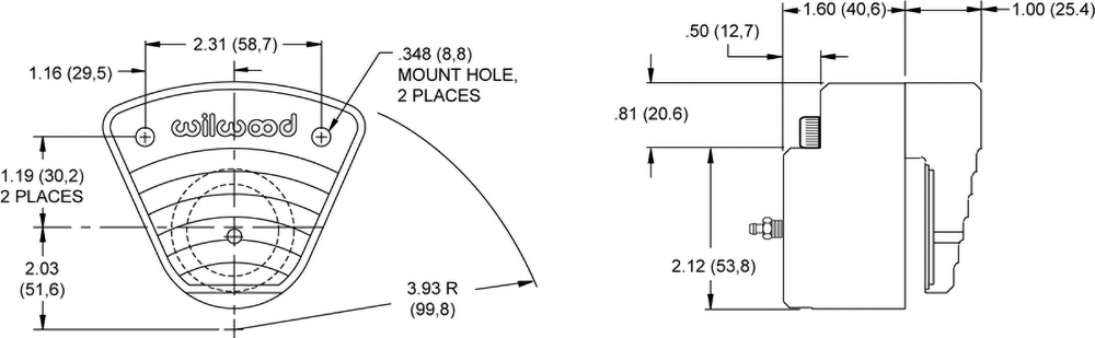 Dimensions for the Billet Spot Caliper