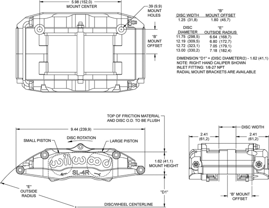 Dimensions for the Billet Superlite 4R Radial Mount-ST