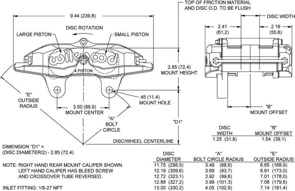 Dimensions for the Billet Superlite 4 Lug Mount-ST