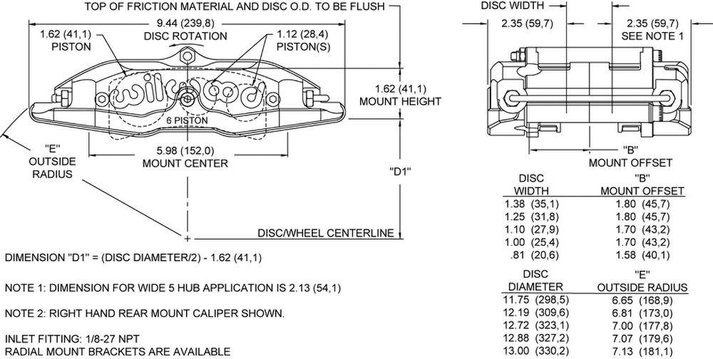 Dimensions for the Billet Superlite 6 Radial Mount